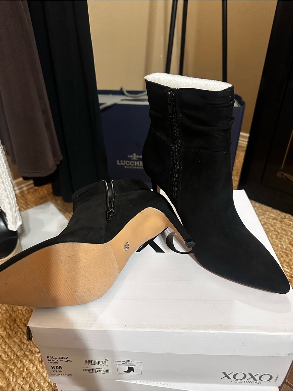 XOXO Black Suede Pointed Ankle Booties - Picture 2 of 2
